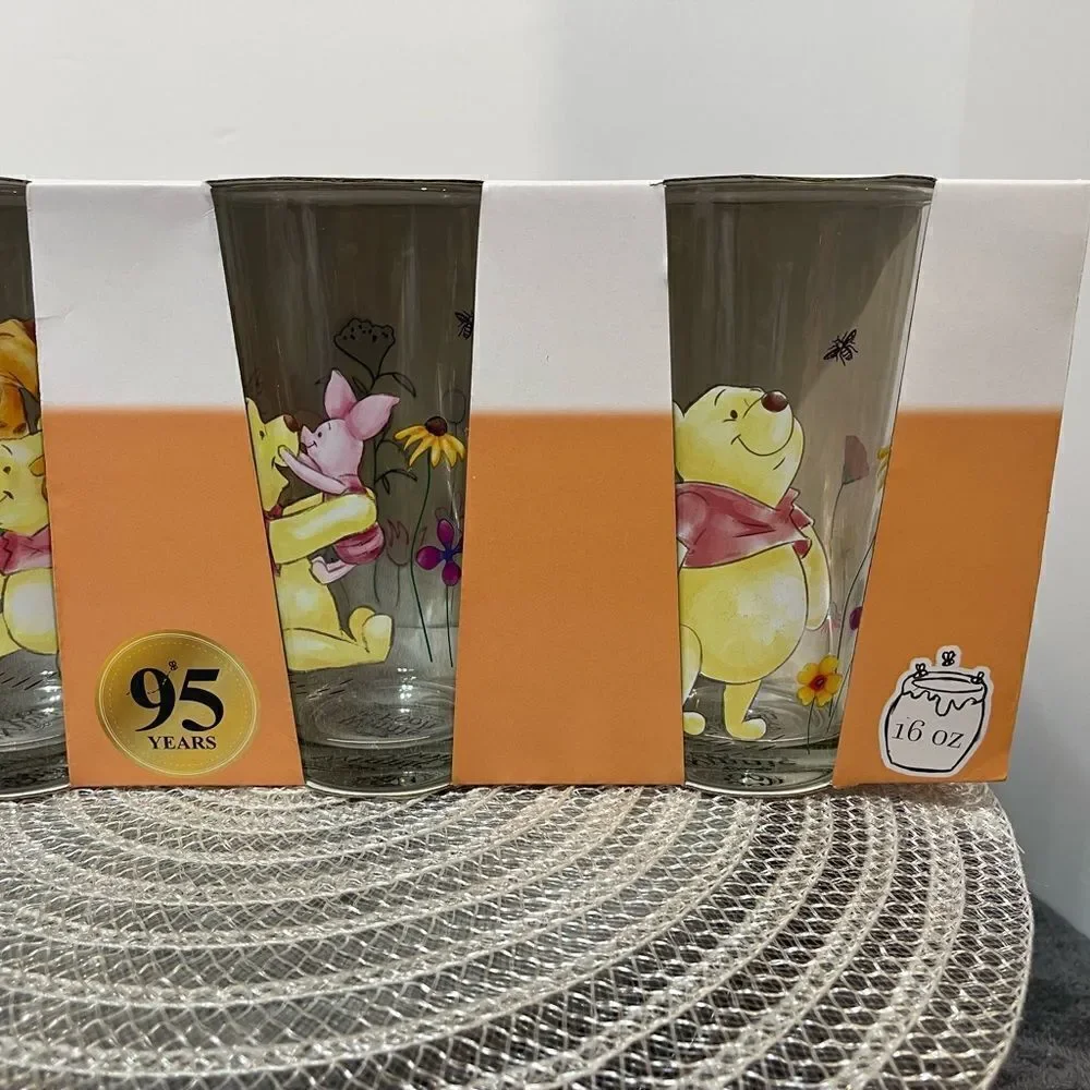 Disney Winnie the Pooh Flowers glasses set of 4 NWT